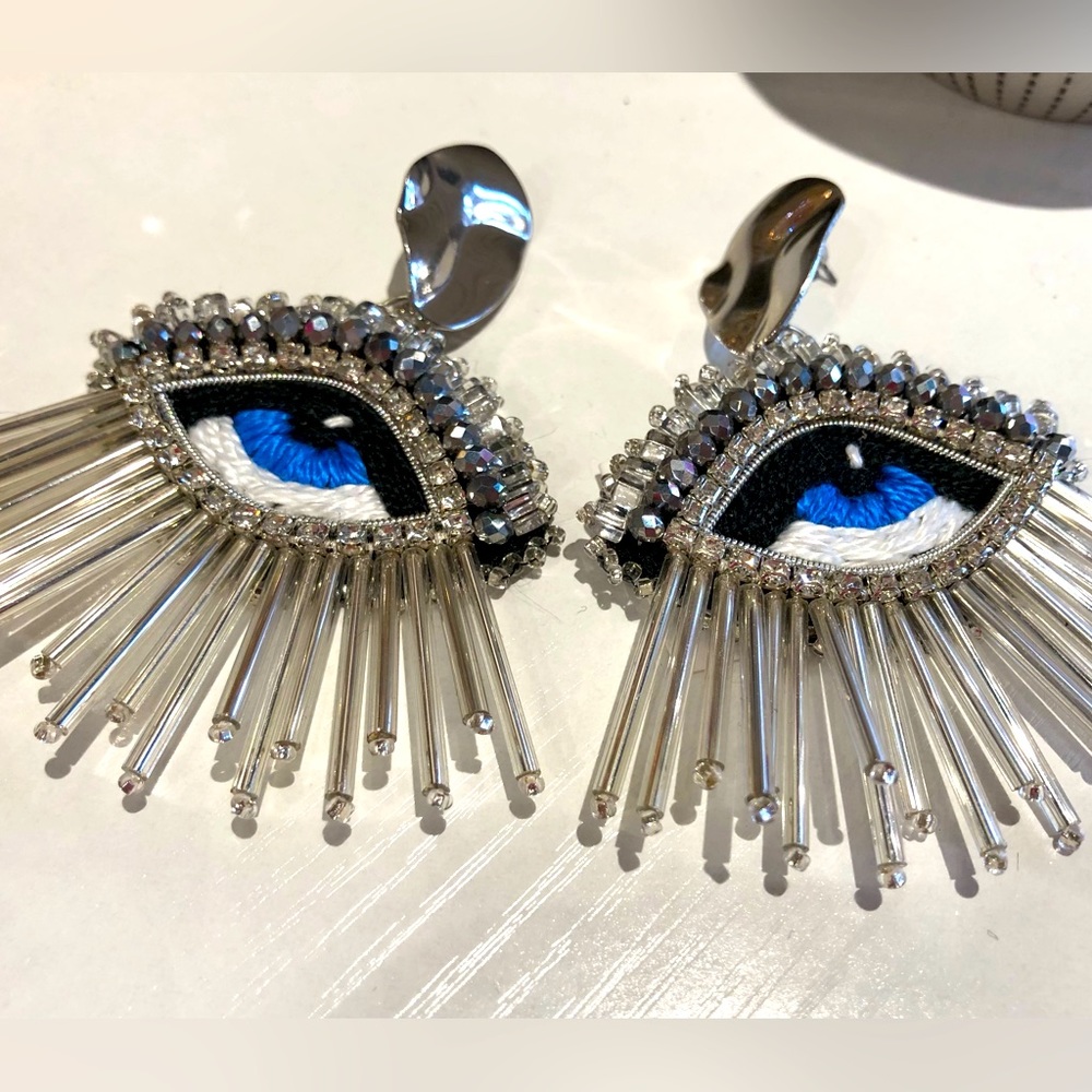Silver Evil Eye Statement Earrings - image 1